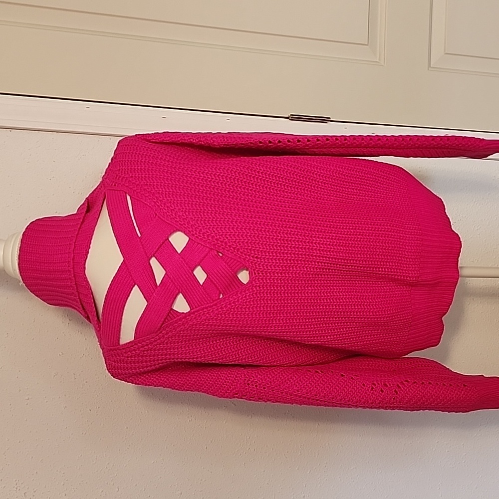 NWT Hot Pink Sweater with Fun Detail Back